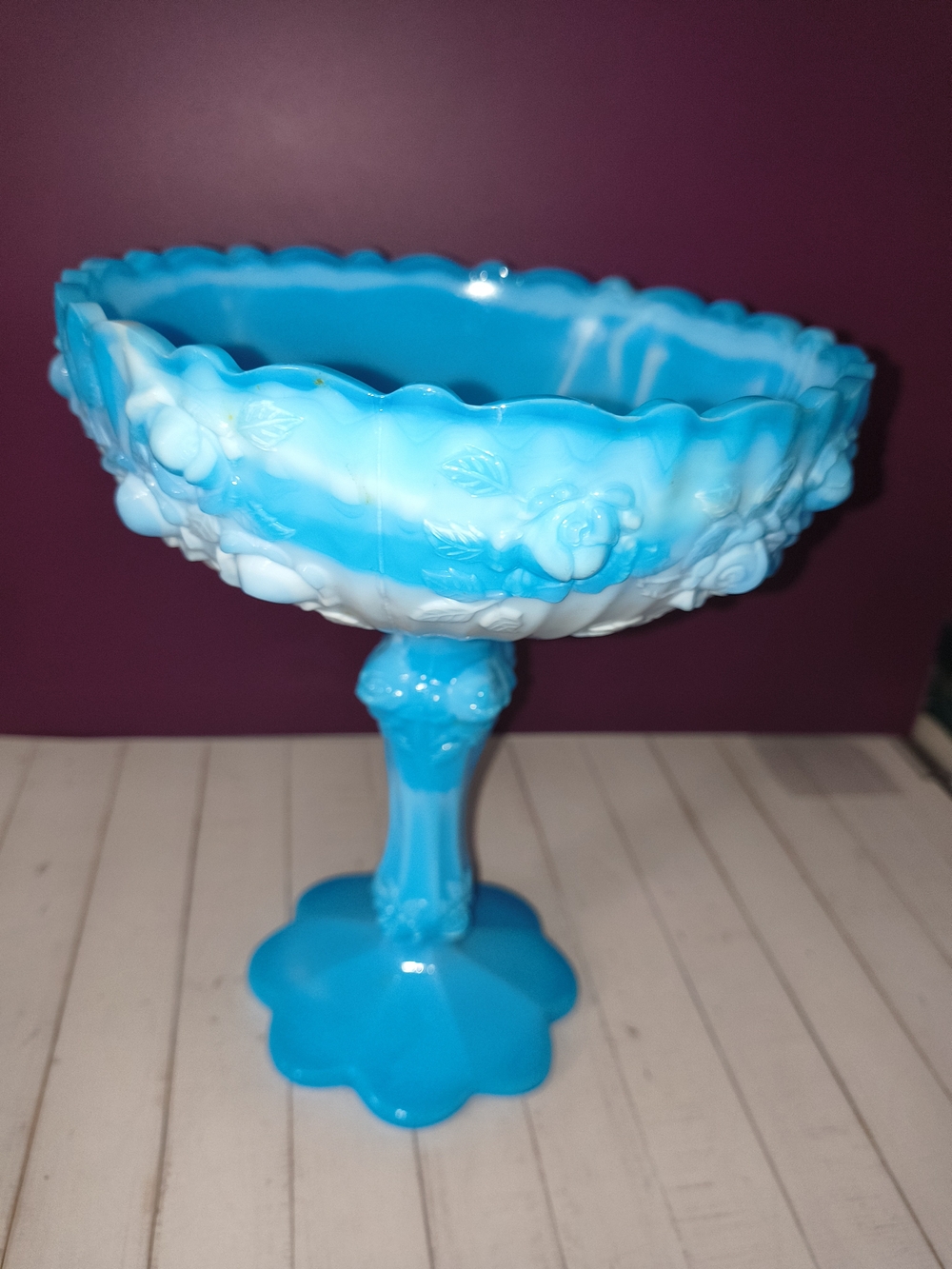 Fenton Blue and White Pedestal Compote – Home Accents
